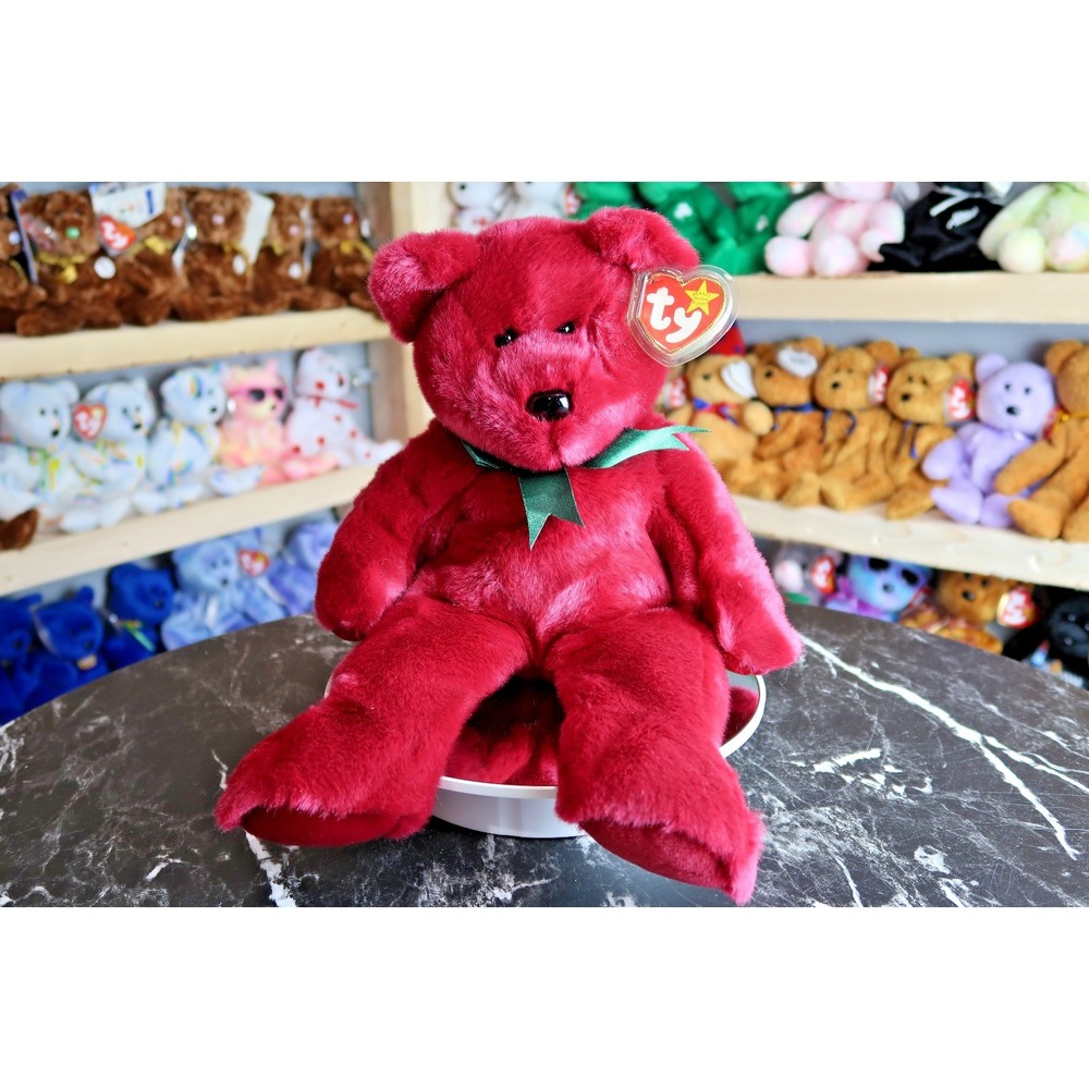 TY Beanie Buddy - Teddy the Bear (Cranberry) |‎ MWMT | Vintage | Rare